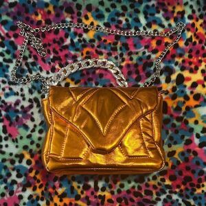Metallic Orange Quilted Chain Shoulder Bag
